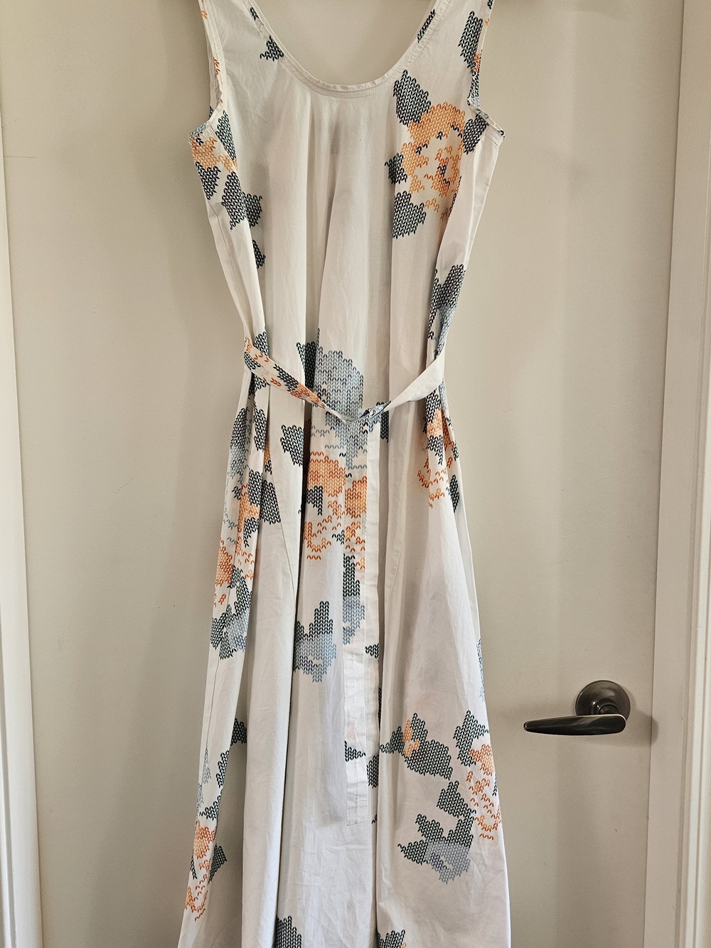 Armani Exchange White Sleeveless Midi Dress with Blue and Peach Floral Print
